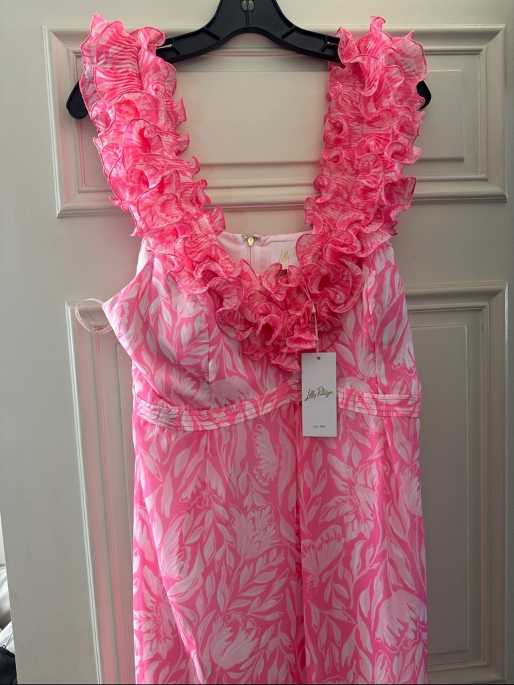 Lilly Pulitzer Pink Floral Ruffle-Trim Amber maxi dress Rousseau pink size 10
